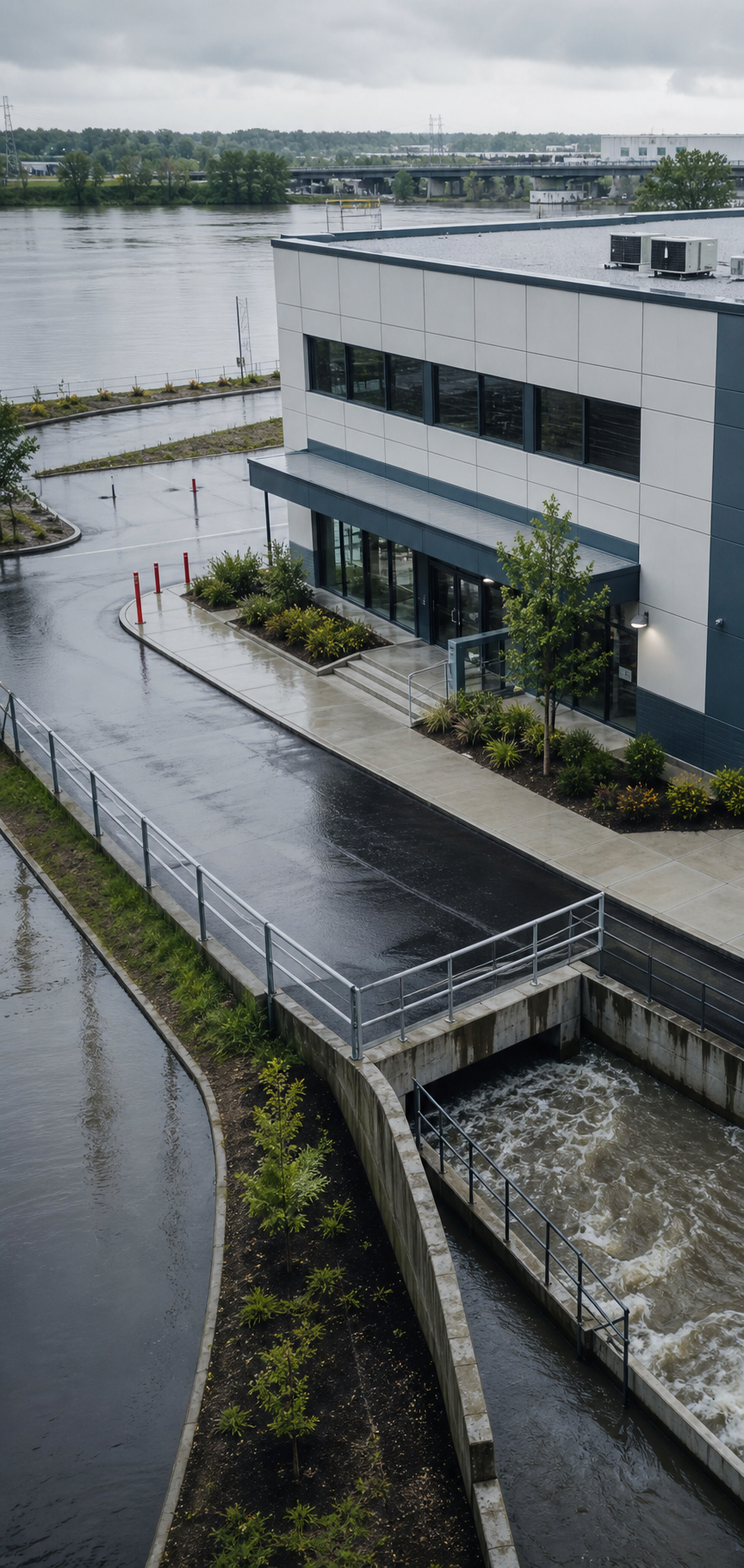 Commercial property near high water after heavy rain